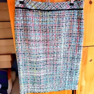 Jenni Kayne Silk Blend Multi Coloured Tweed Style Pencil Skirt Size 6